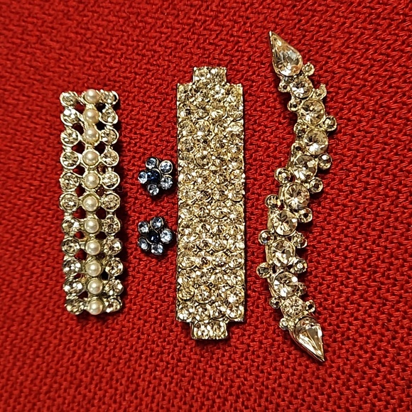 8 piece rhinestone faux pearl jeweled brooches barrette needing backs Repair lot - Picture 2 of 12